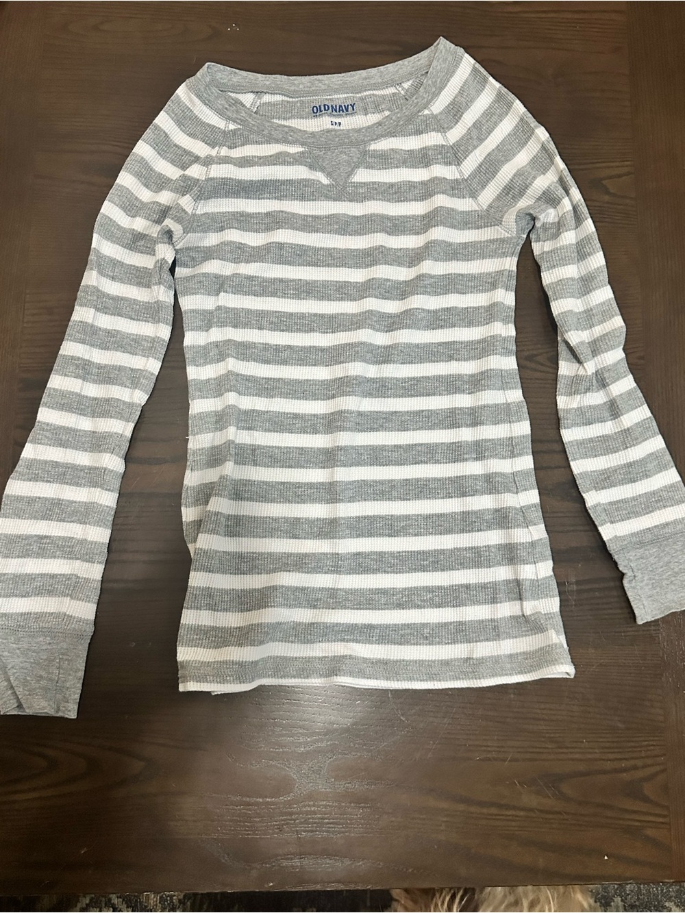 Old Navy Gray & White Striped Waffle Knit Top